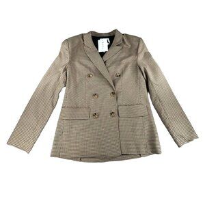 WAYF Houndstooth Blazer Jacket Double-Breasted Womens Size S Brown & Tan Wool Bl